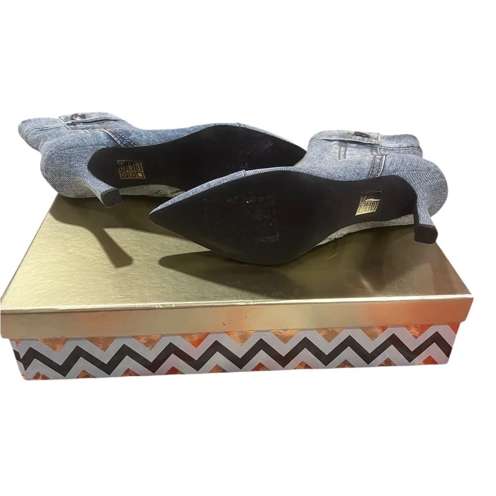 Jeffrey Campbell Chic Denim and Leather Ankle Boots - Picture 3 of 8